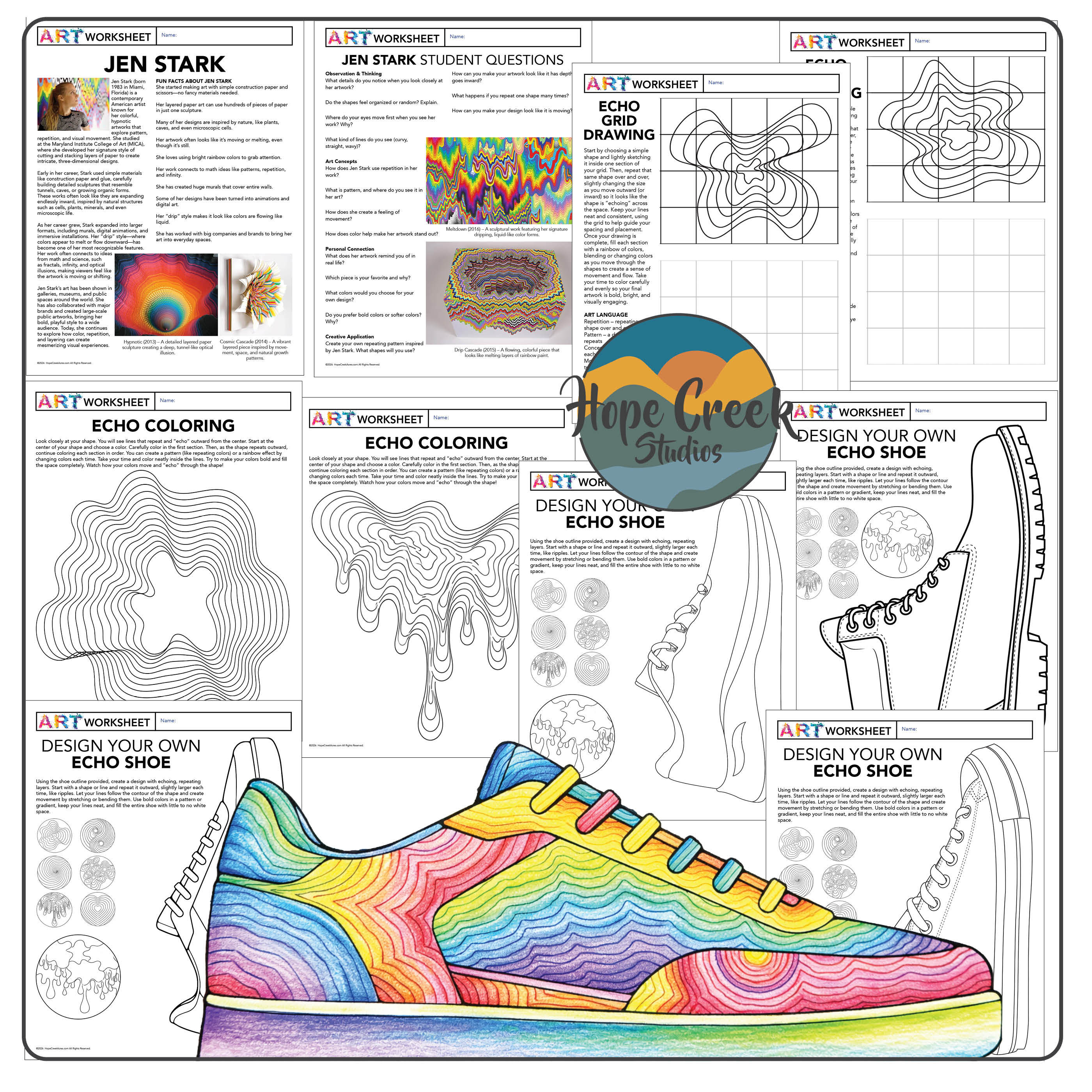 Echo Drawing, Grid, Line Art & Design Your Own Shoe Inspired by Artist Jen Stark
