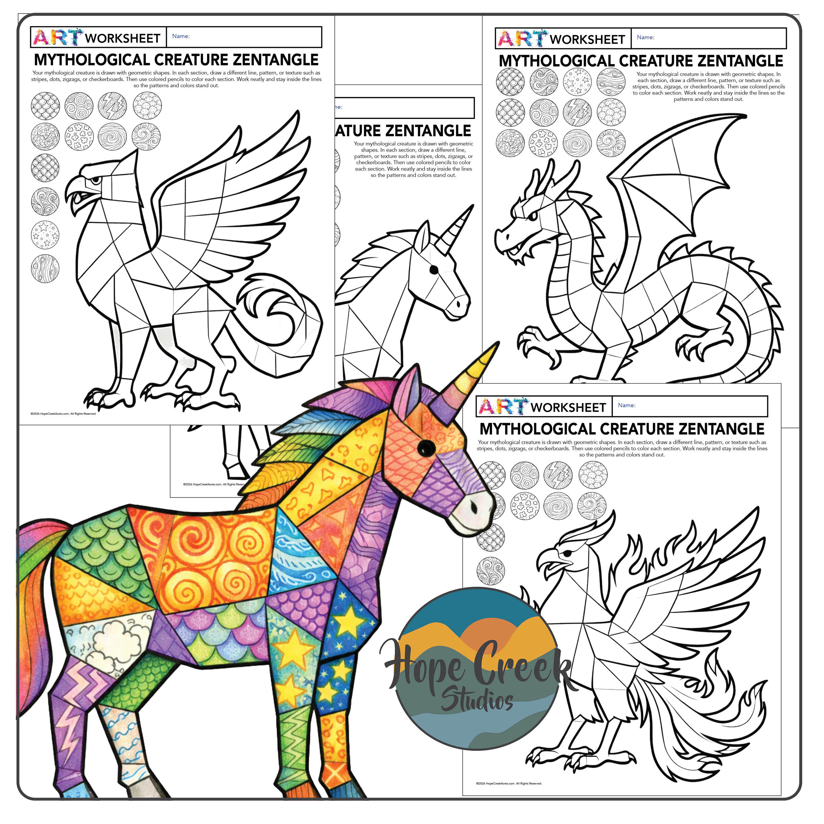 Mythological Creature Zentangle Coloring Pages Art Draw Pattern Texture Dragon
