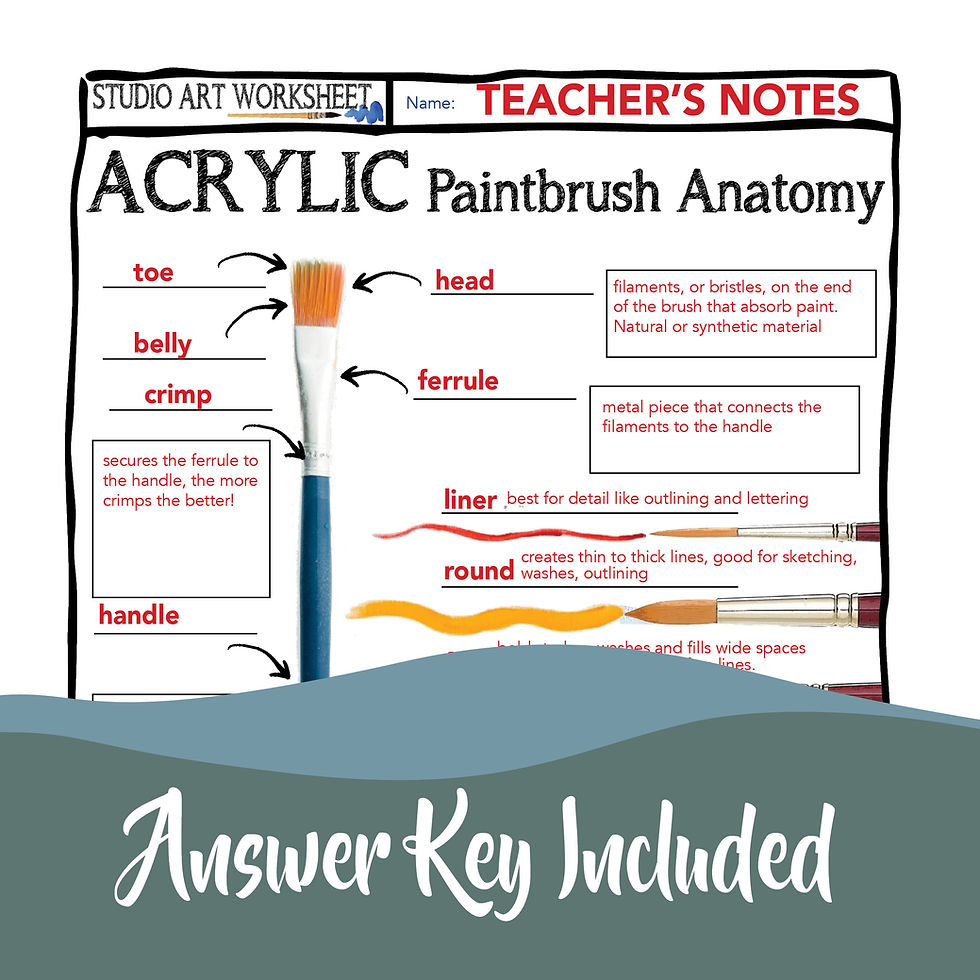Thumbnail: Studio Art: Acrylic Paintbrush Anatomy & Techniques Brushes Paint Worksheet