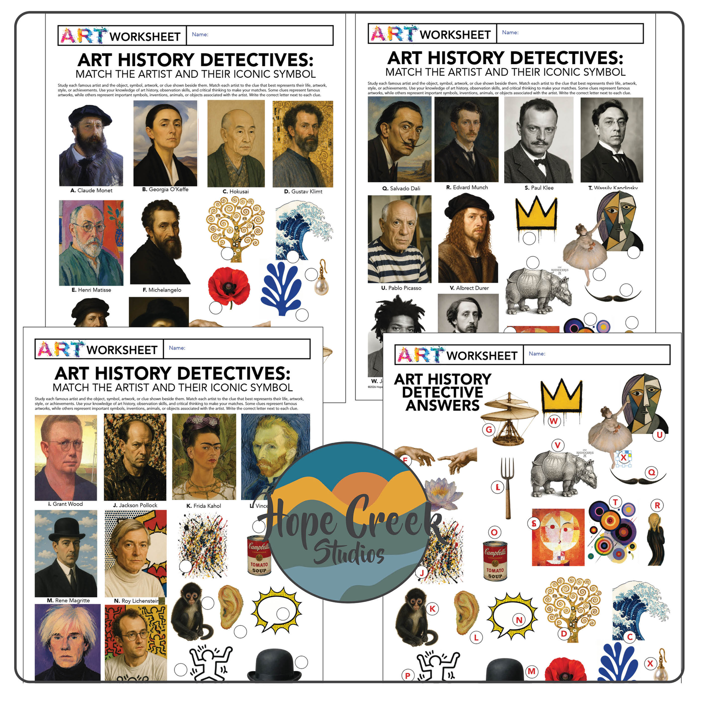 Art History Mystery Match Activity Bundle | Famous Artists & Visual Clue Pages