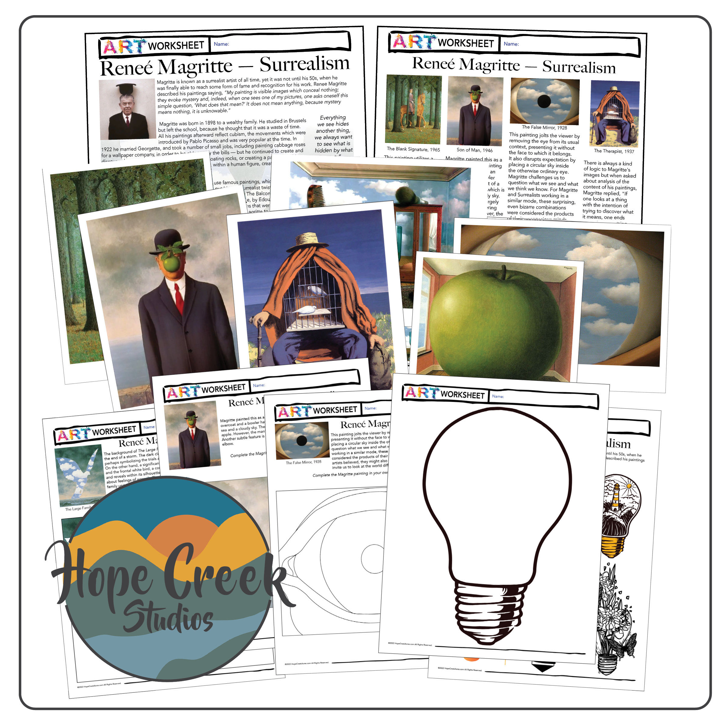 Art History Renee Magritte Surrealism Worksheets Lesson Project Presentation Set