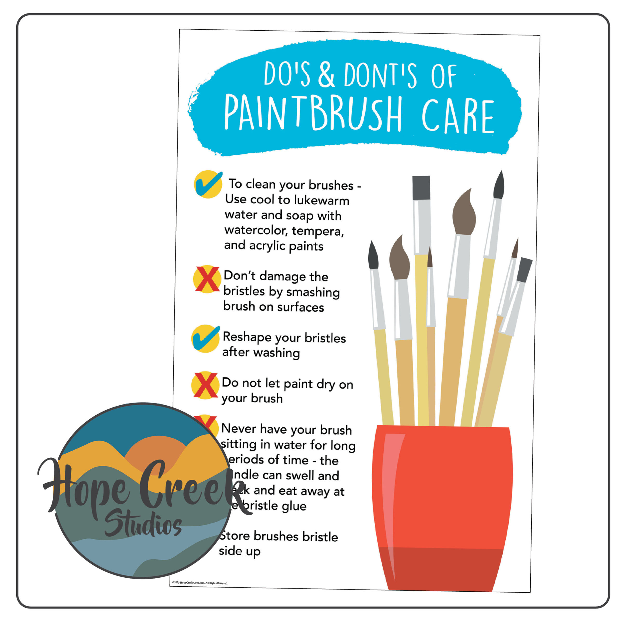 8.5x11 11x17 Paintbrush Brush Care "Do and Don't" Classroom Art Poster