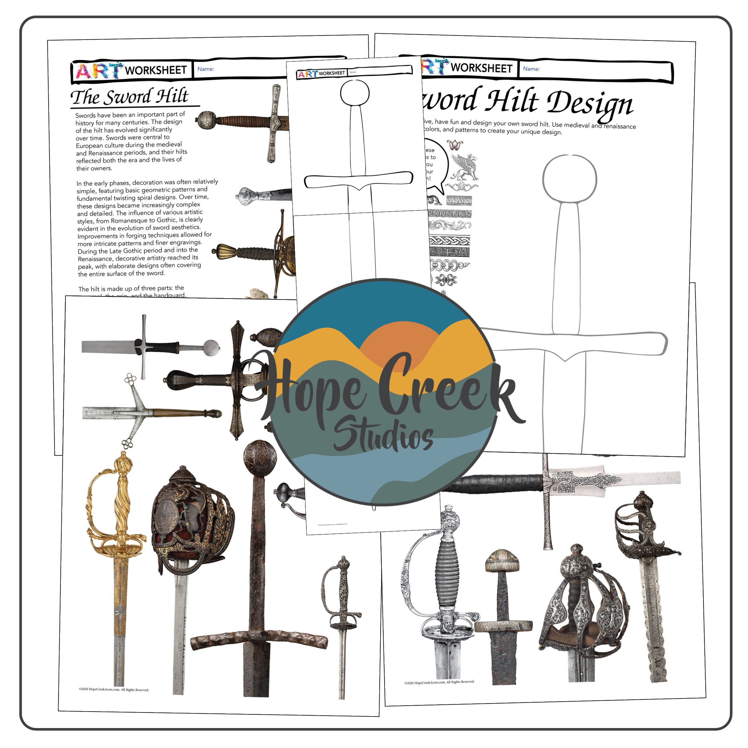 Sword Hilt Design Art | Knight Renaissance Medieval History Creative Drawing