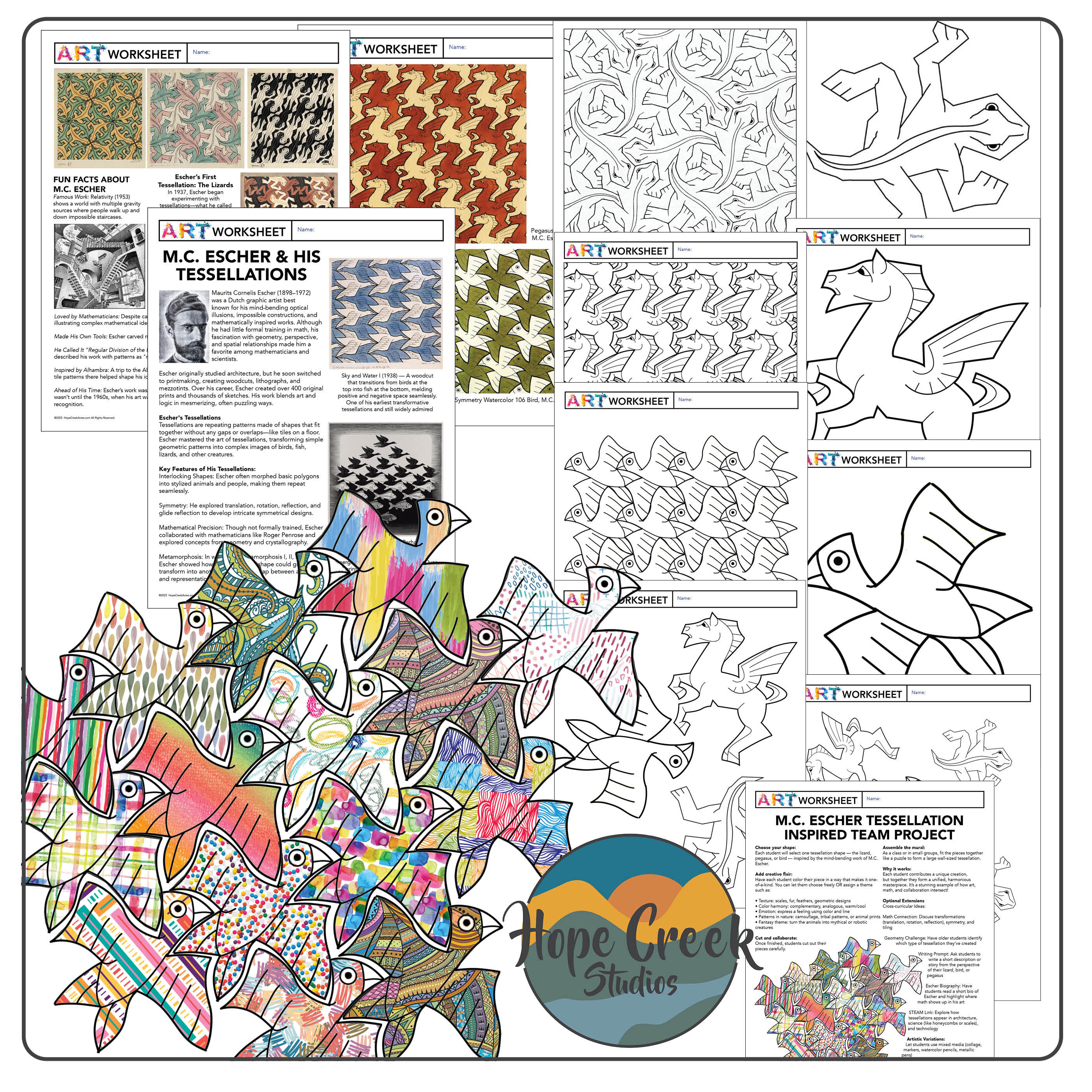 Art History M.C. Escher & Tessellations Lesson Project Collaborative Team Pieces