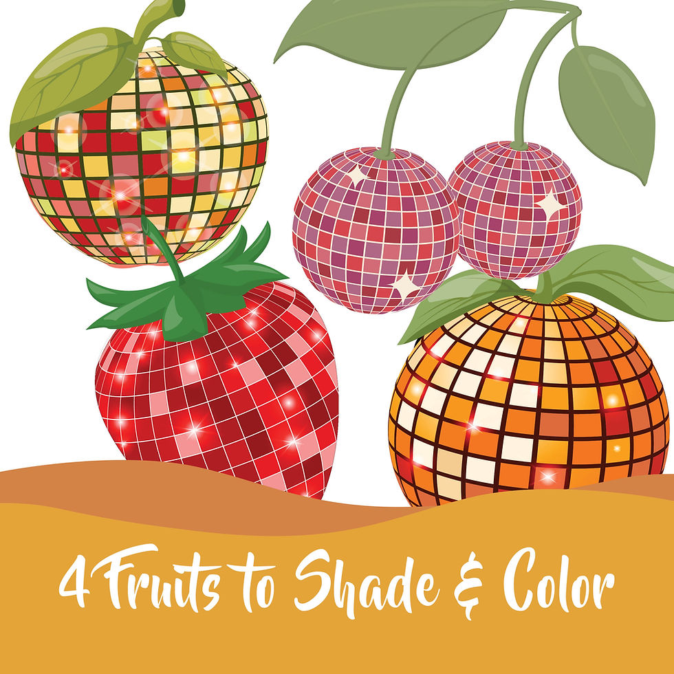 Thumbnail: Art & Drawing — Value Shading Fruit Apple Strawberry Cherry Disco Ball Worksheet