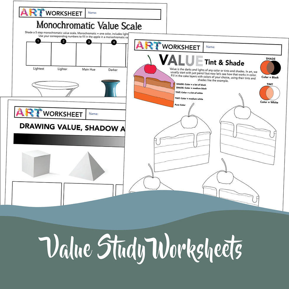 Thumbnail: Shading, Highlights, Shadow & Value Drawing Art Worksheets Practice Print & Go