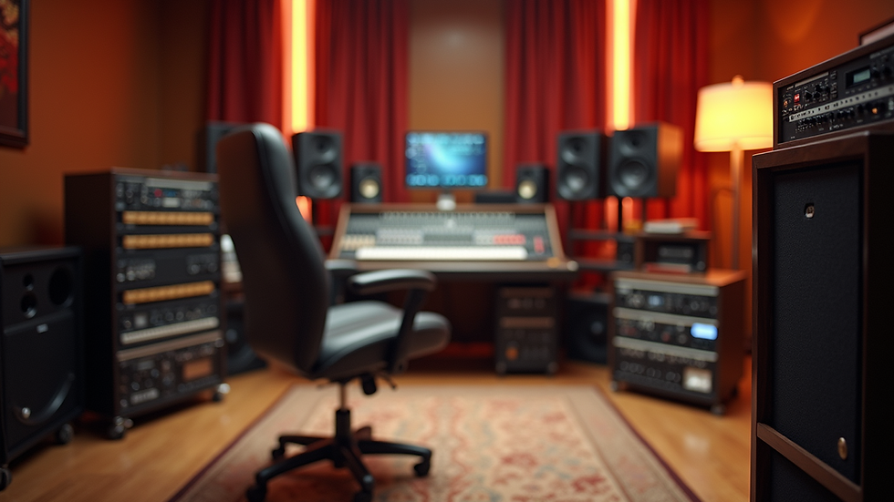 Eye-level view of a high-end recording studio with professional equipment