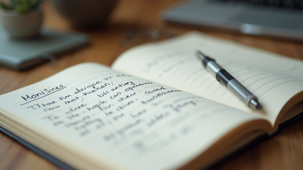 Eye-level view of a notebook with handwritten notes on therapy techniques