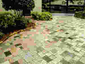 Driveway with Herringbone 3 piece pattern recycled granite pavers