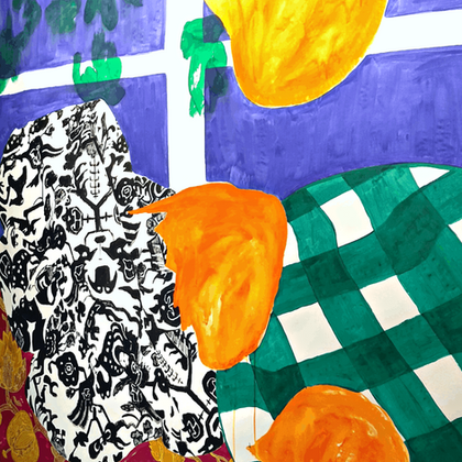 détail d'une peinture de Varda Schneider exposée à la galerie d'art La Villa Balthazar à Valence