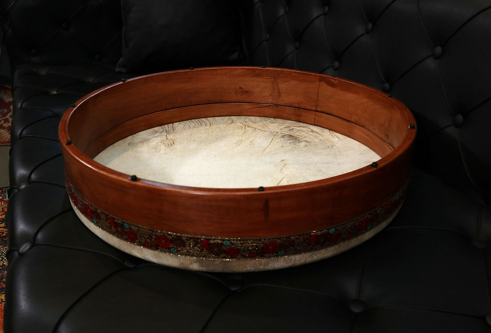 Küçük resim: Detail of Goat Skin Head on Eras Heritage Artisan Drum - Clear and Resonant Sound for Daf and bendir, erbane, def