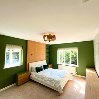 Professional sage green bedroom painting and decorating, South West England.