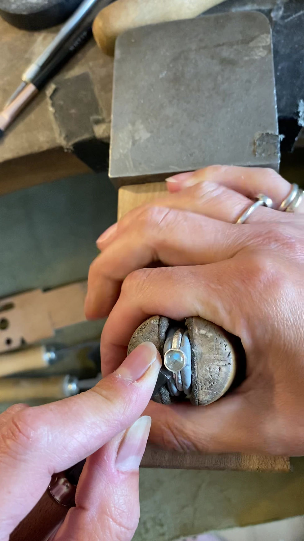 Thumbnail: sterling silver organically shaped ring with labradorite