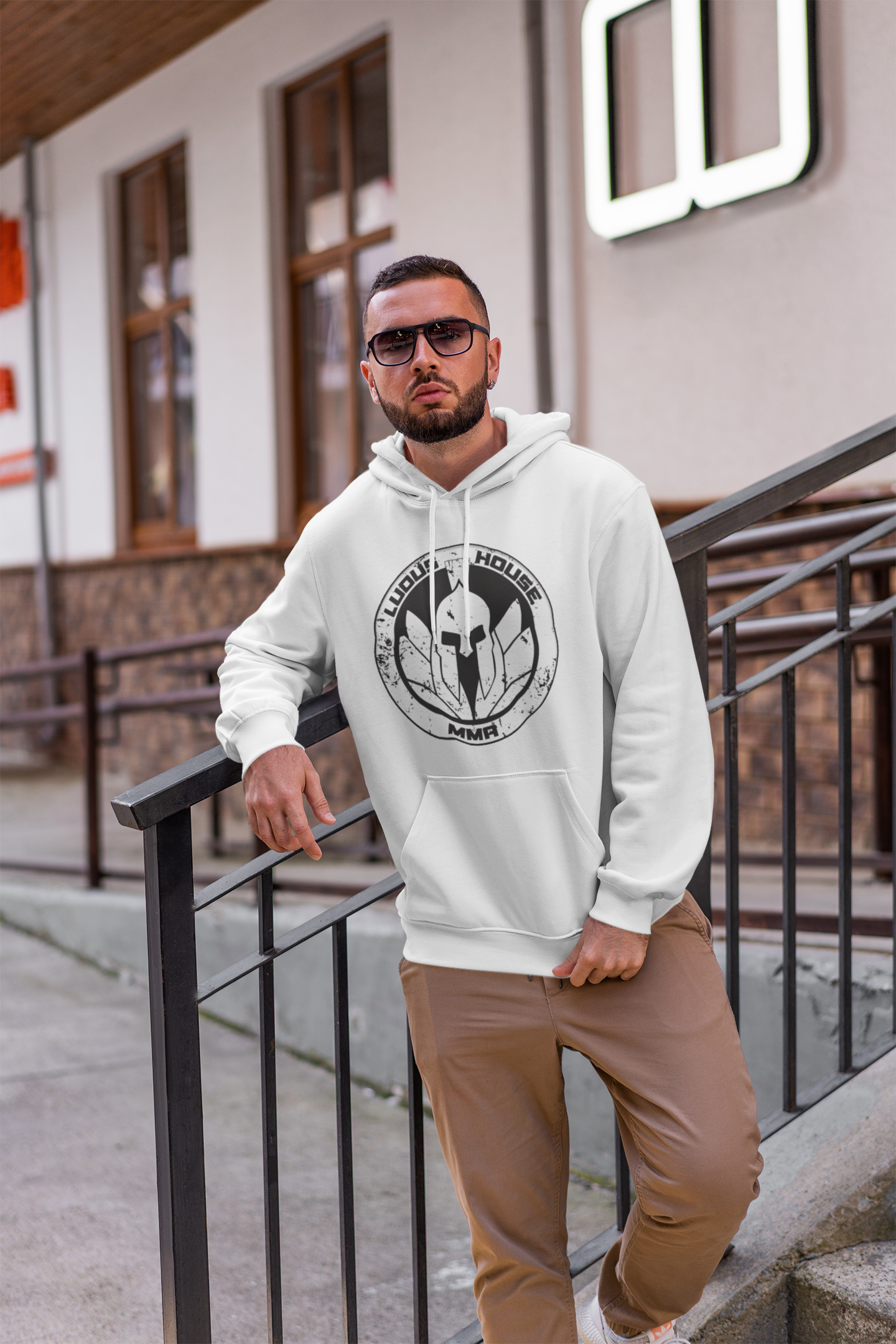 Hoodie - Ludus House MMA - BW Logo - White