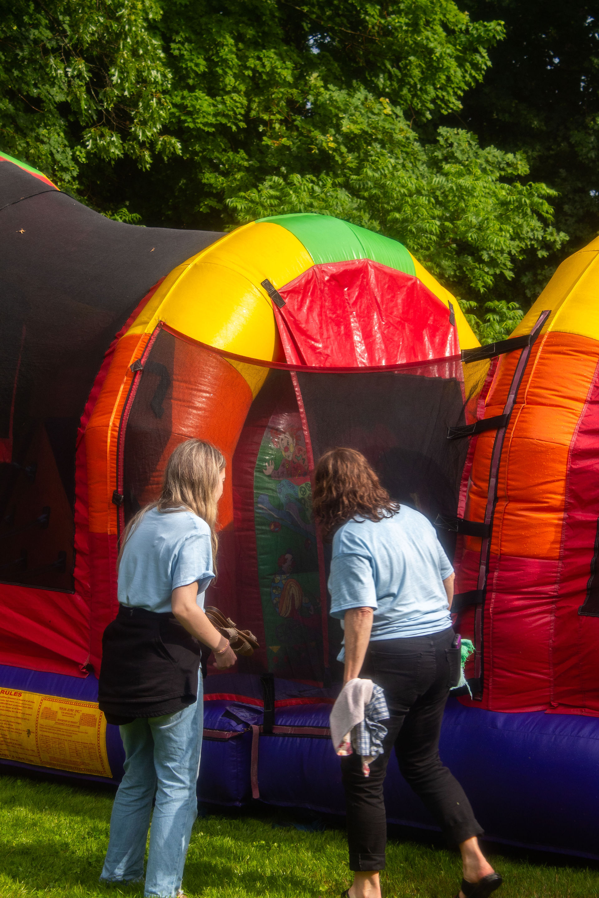 Checking out the big bouncy maze.