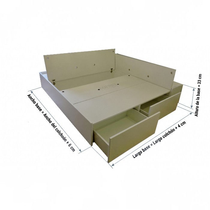 Miniatura: Medidas de cama laqueada con cajones laterales