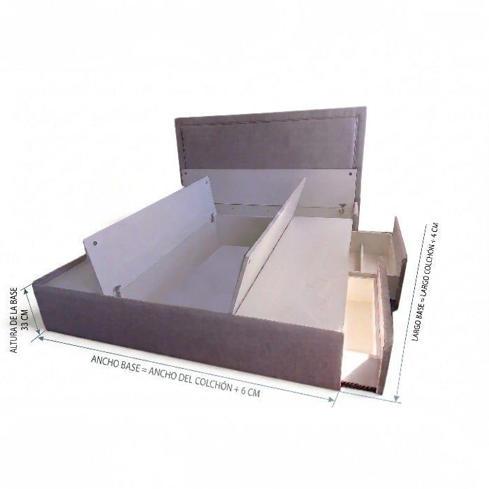 Miniatura: Medidas de cama tapizada con cajones laterales modelo Libertador