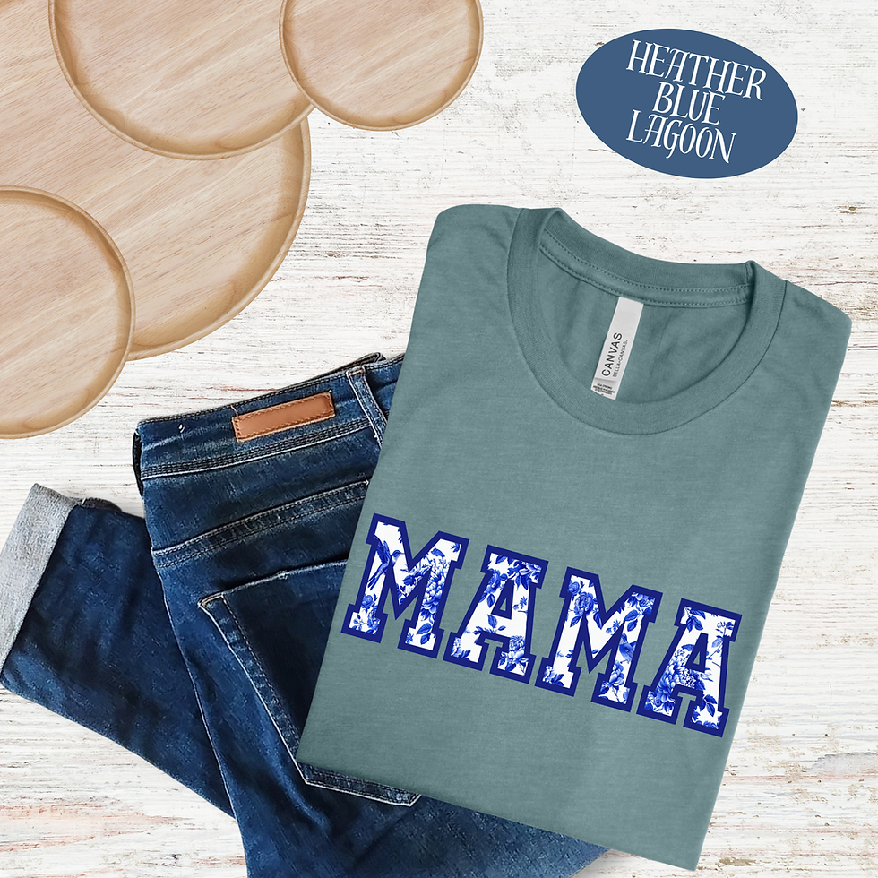 Thumbnail: Chinoiserie Mama Shirt – Elegant Blue & White Floral Tee for Stylish Moms