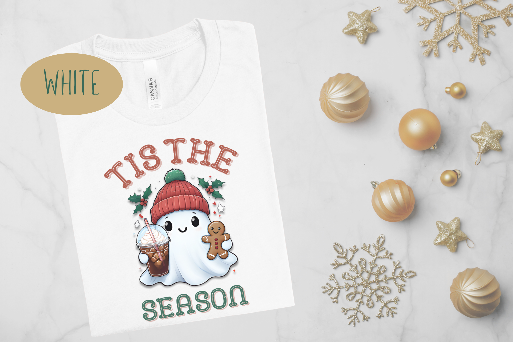 Cute Ghost Christmas Shirt – Tis the Season Latte & Cookie Holiday Tee
