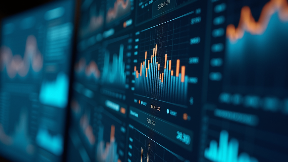 Close-up view of a digital dashboard displaying data analytics and charts