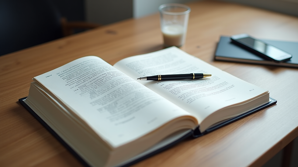 High angle view of a legal book and a pen on a desk