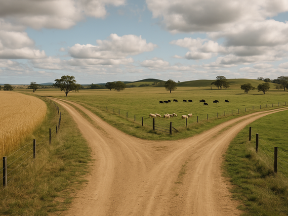 Side-by-side comparison of family farm and corporate agribusiness