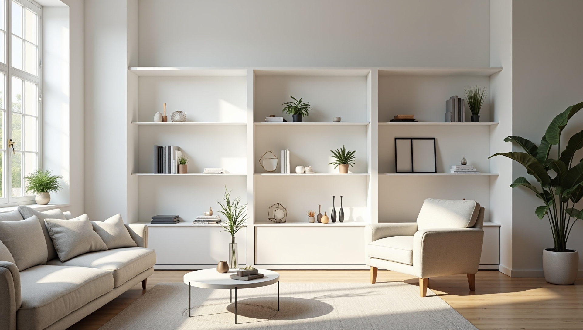 Professional organizing - bright decluttered living room