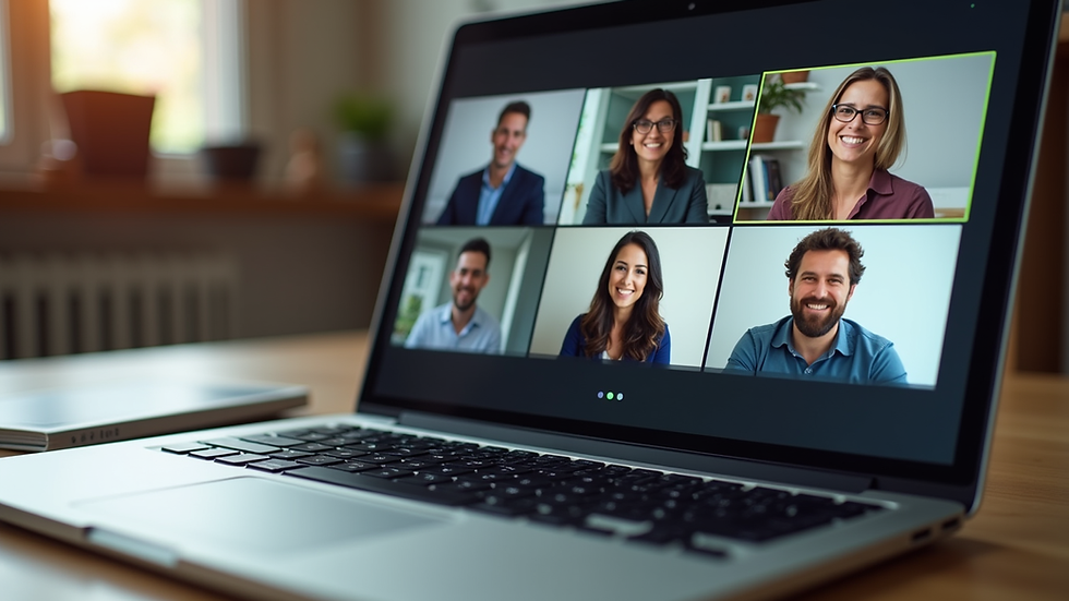 High angle view of a virtual team meeting on a laptop screen