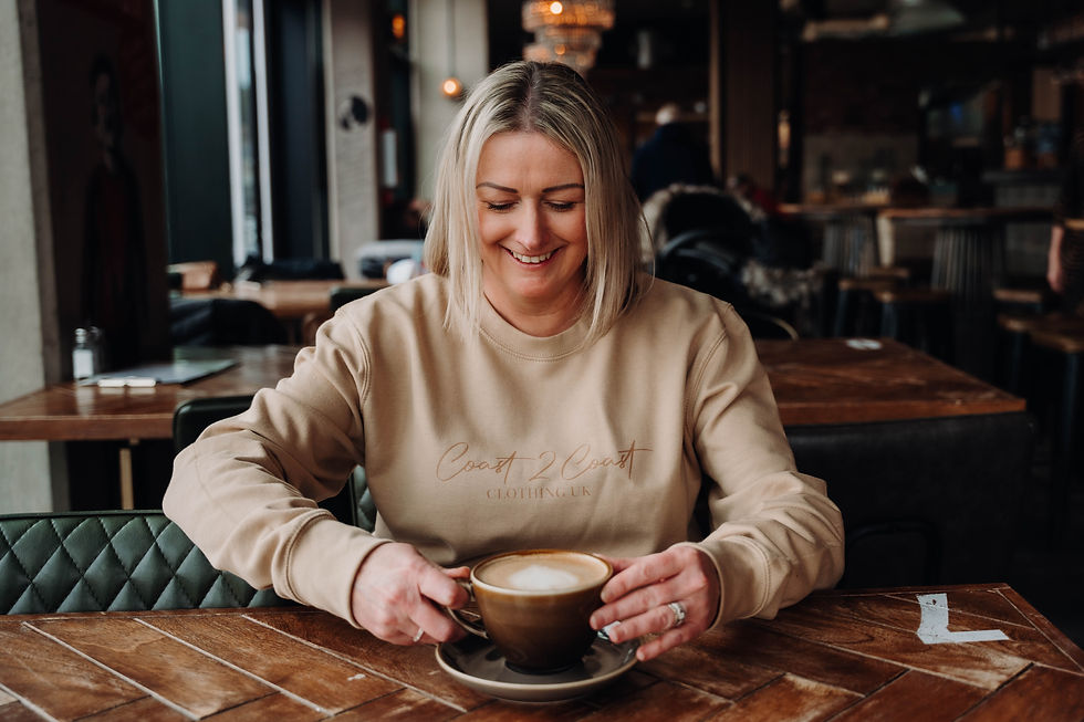 Coffee and a catch up for the girls, wearing coast 2 coast sweater with stylish design