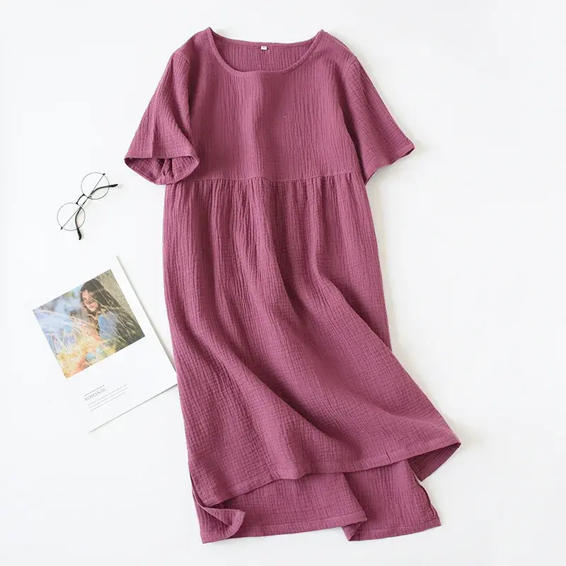 Thumbnail: Women's Cotton Short-Sleeve Summer Nightgown Loose Fit Knee-Length