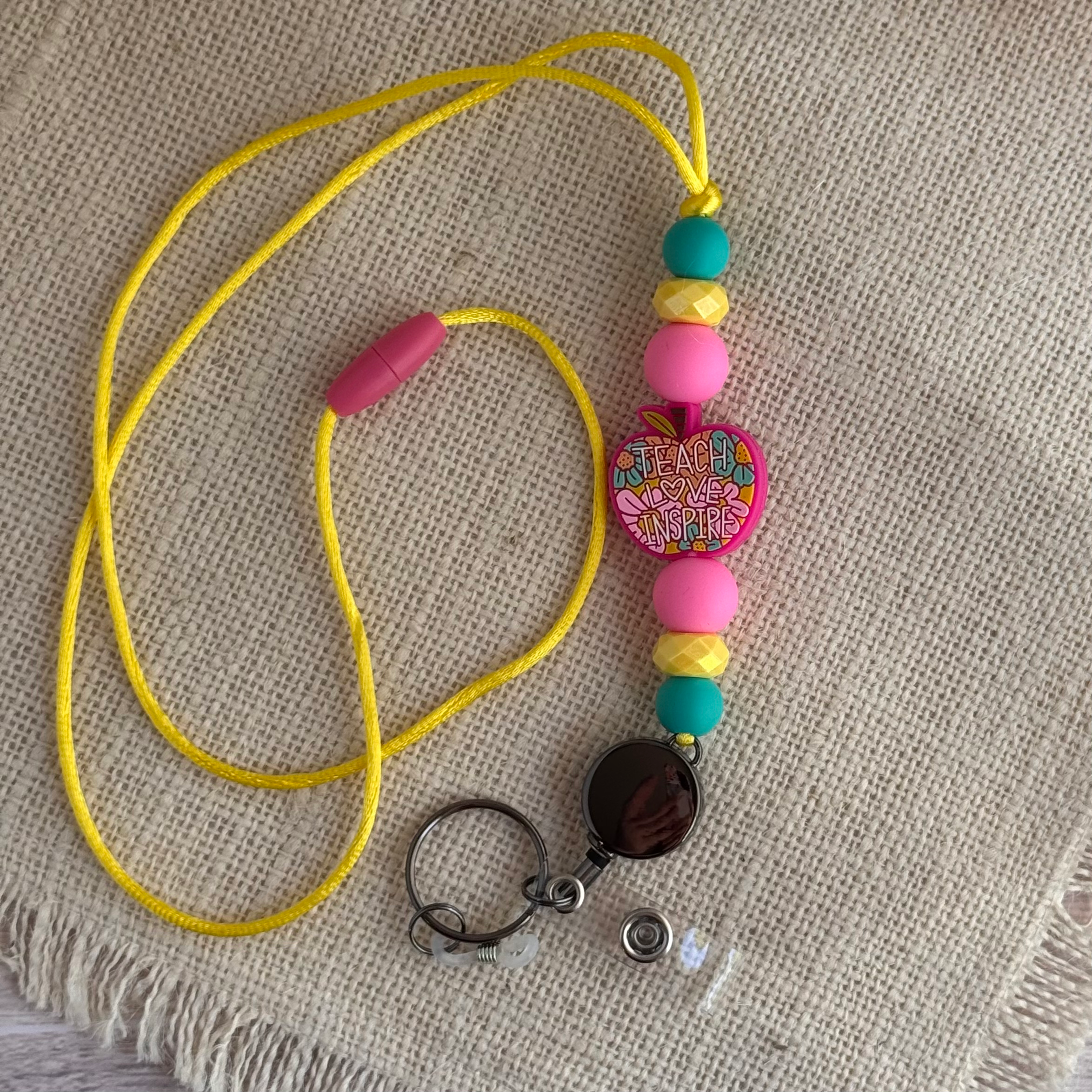 Teach Love Inspire Beaded Lanyard