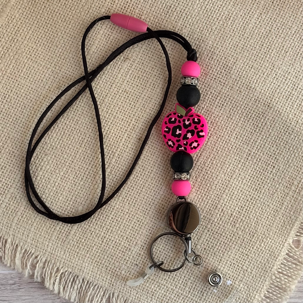 Leopard Apple Pink Beaded Lanyard