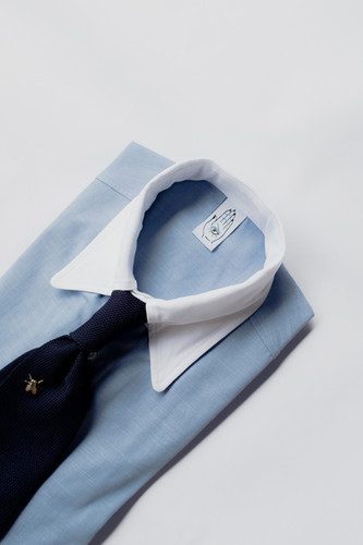 【DRESS（ドレス） 】Officer Tab Collar Shirt Factor's Tab Collar Dress Shirt in Blue/White Chambray | Factor's