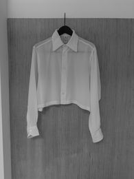 ivory silk cropped ls shirt