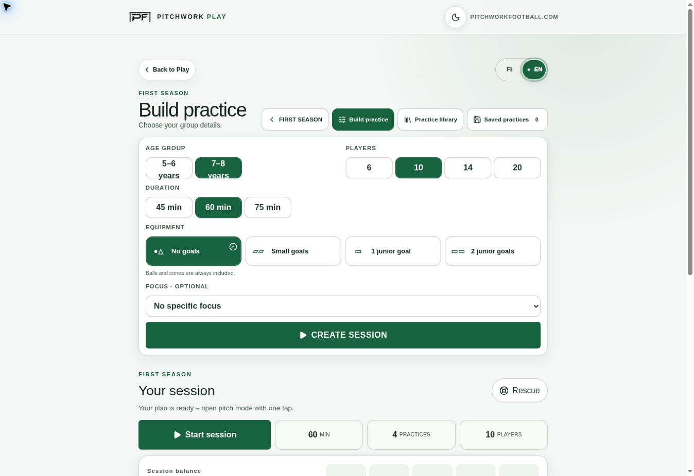 First Season practice builder