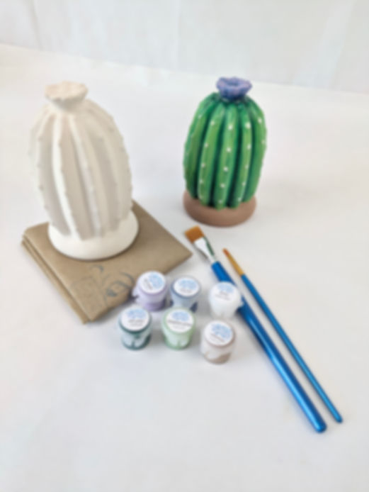 Ceramic Tall Cactus Figurine with Flower Kit