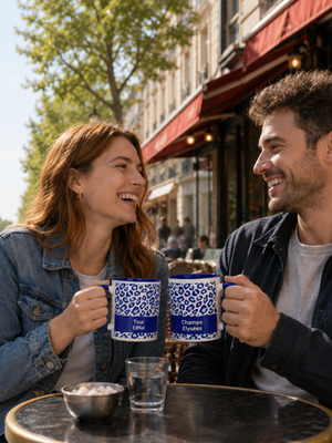 Mug léopard Champs-Élysées et Tour Eiffel, collection parisienne Steph2, mug inspiré des monuments emblématiques de Paris.