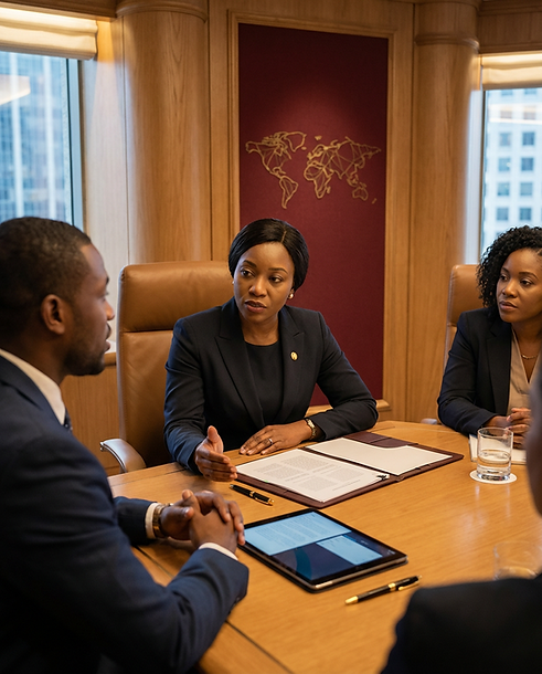 Firefly_Gemini Flash_Generate a high-end corporate image showing cross-border negotiation