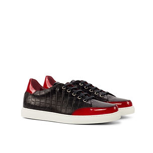 Tennis Sneaker - Patent Red-Painted Croco Black