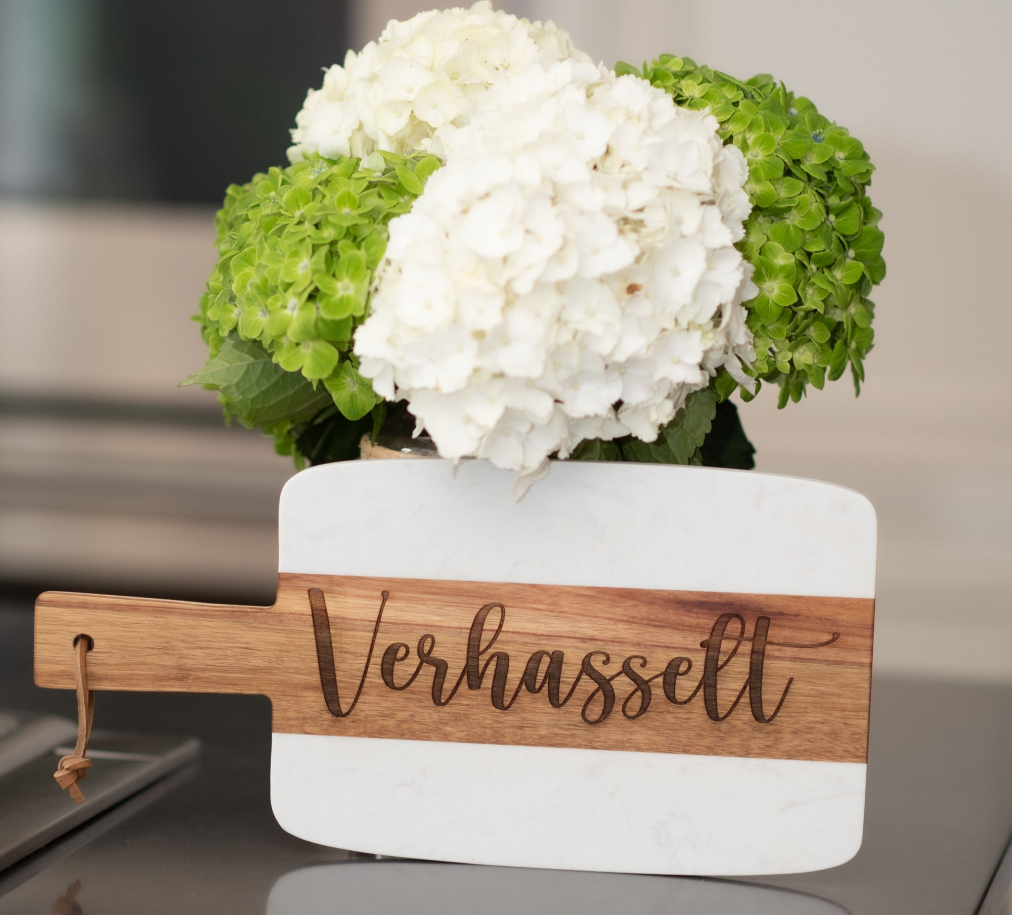 Engraved Marble and Wood Serving Board