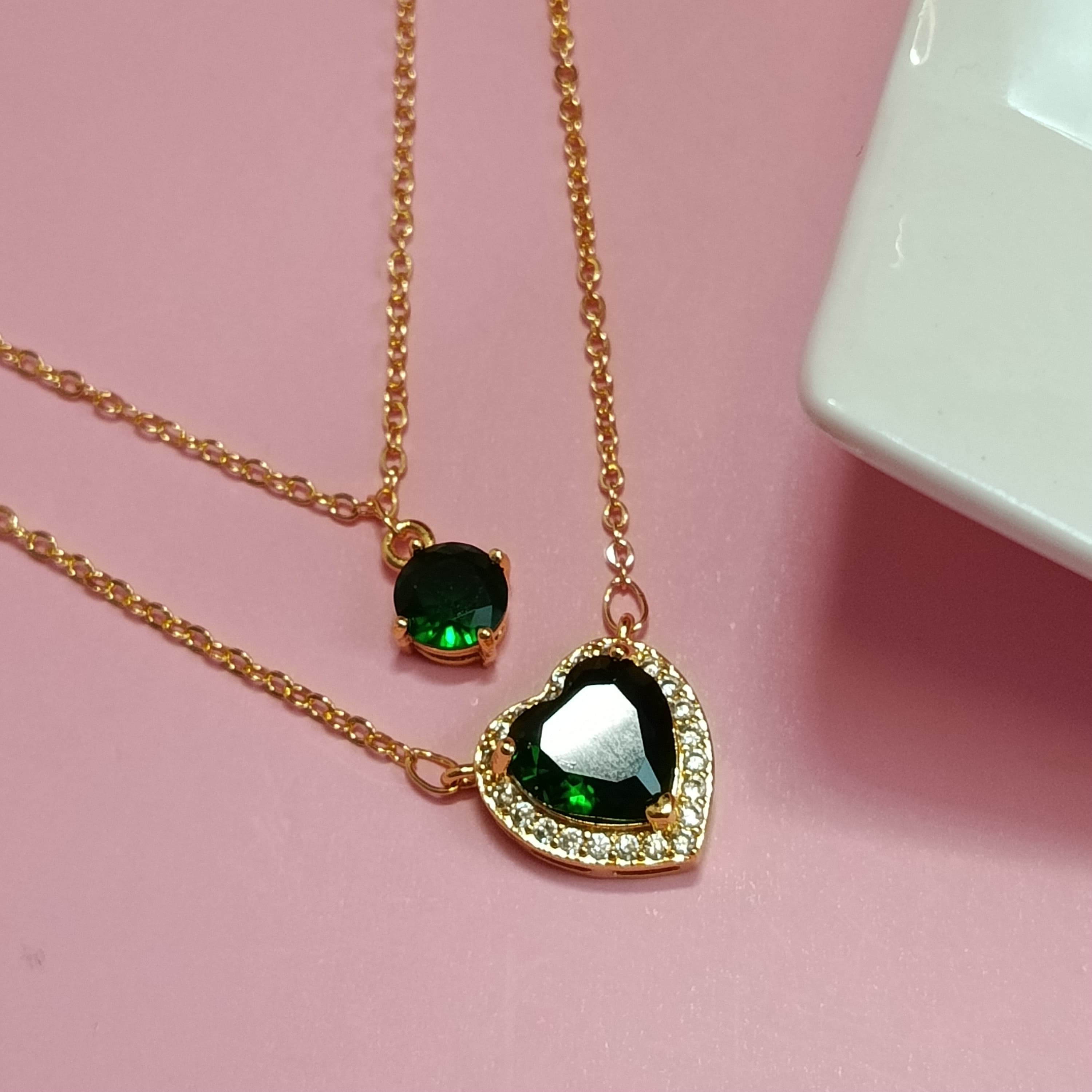 CADENA DUO CORA VERDE Y PIEDRA VERDE CAD668