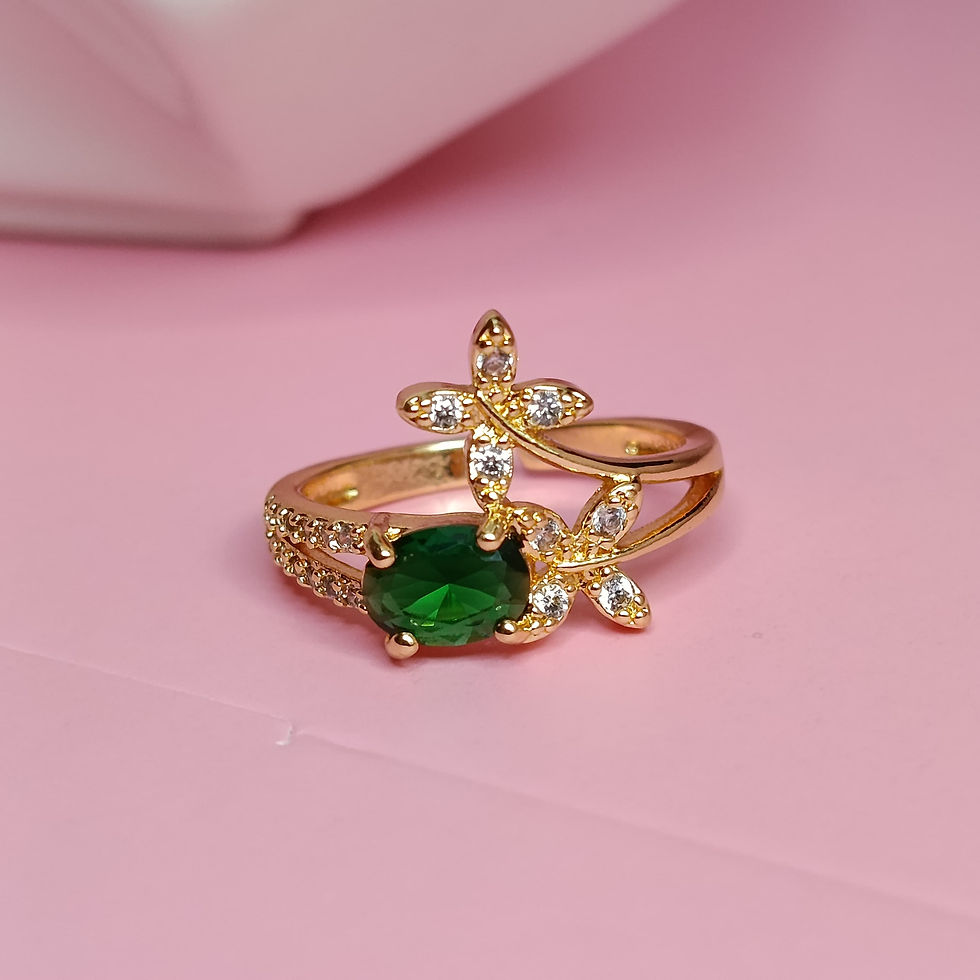 ANILLO DOBLE FLOR Y PIEDRA ESMERALDA AN542