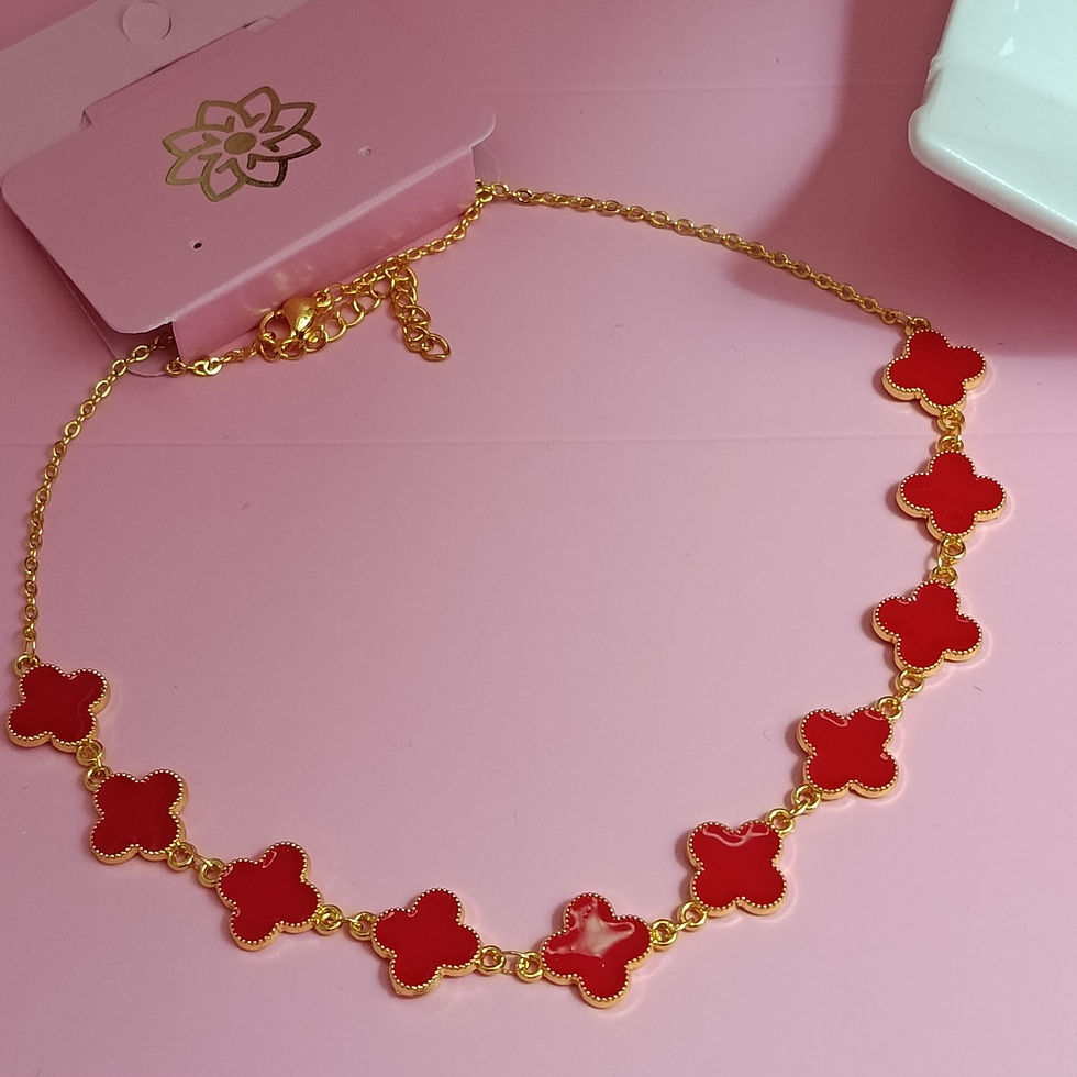 CADENA CHOKER TREBOLES ESMALTE ROJO CAD631