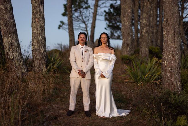 Custom made wedding dresses Melbourne: Bride in silk satin gown.