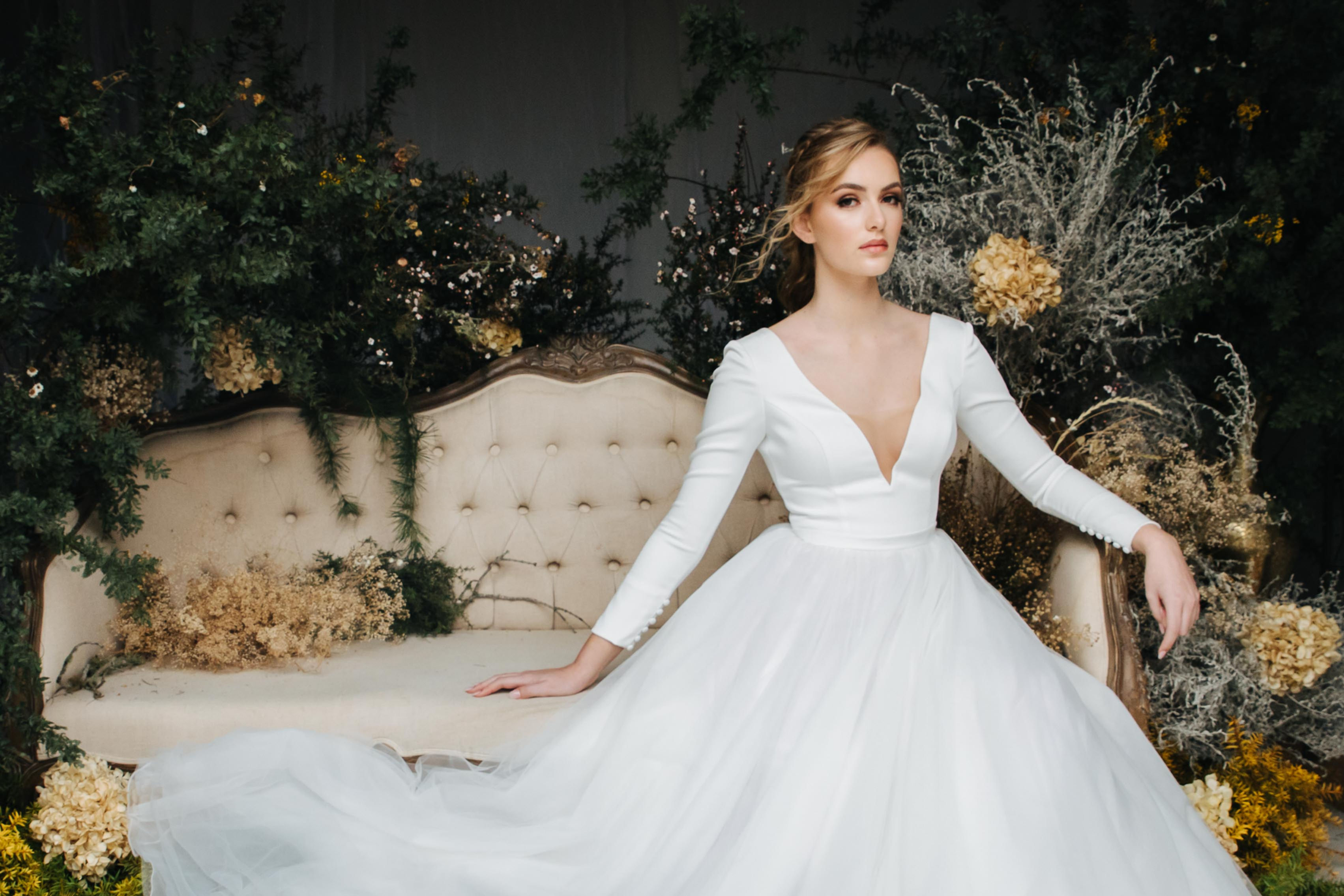 Bride in a custom white wedding gown for Ellie Atelier bespoke bridal gown creation in Melbourne.