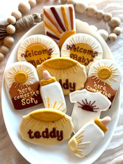here comes the son themed baby shower cookies
