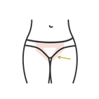 Diagram of a women's lower mid section showing where a Bikini Line wax removes hair.