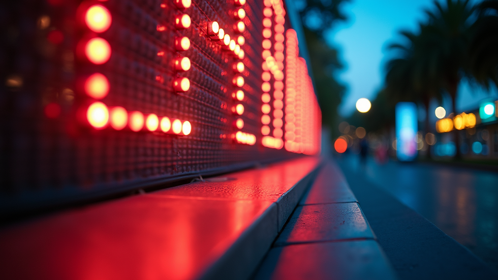Eye-level view of outdoor LED display in a vibrant park setting