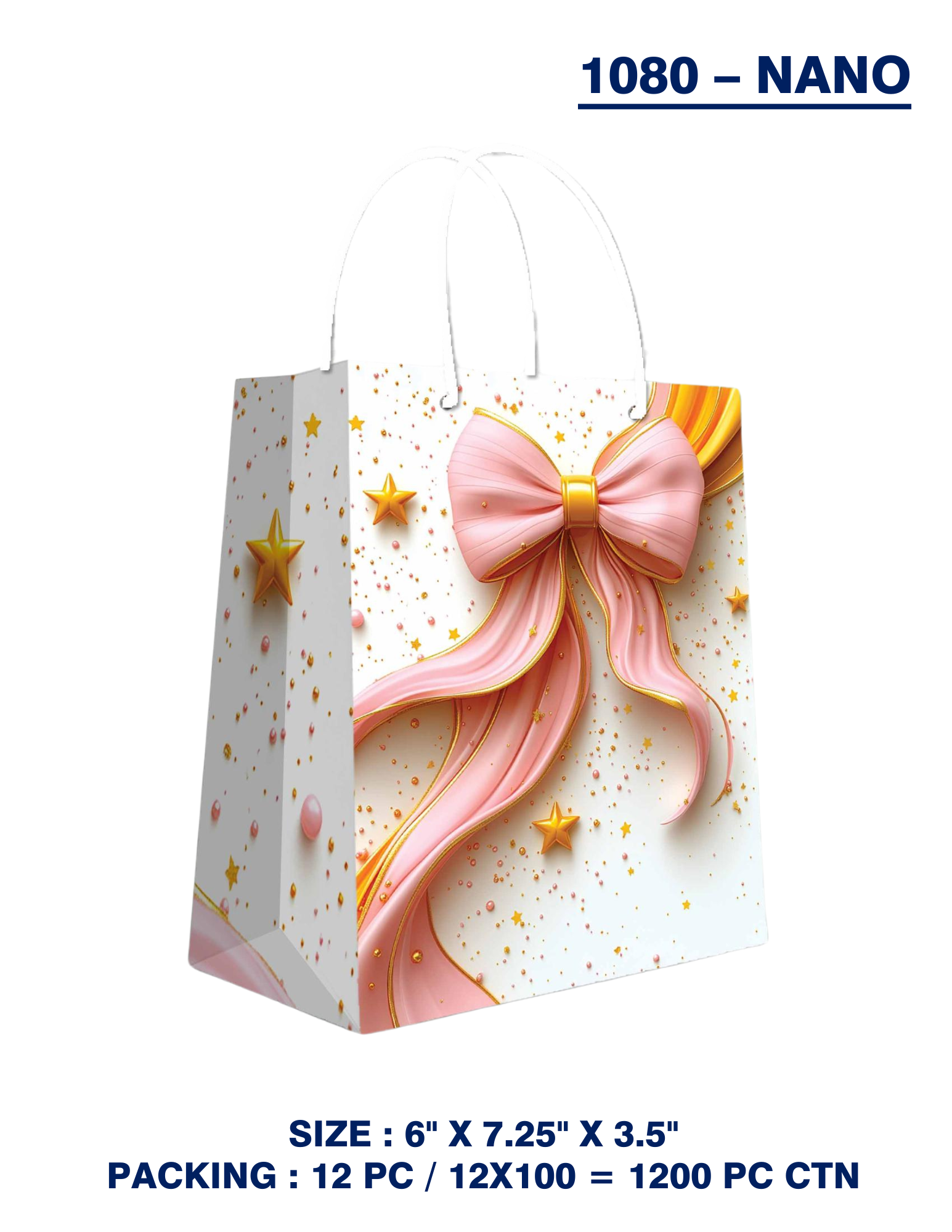 Elegant Pink Bow and Gold Star Gift Bag – 1080-Nano