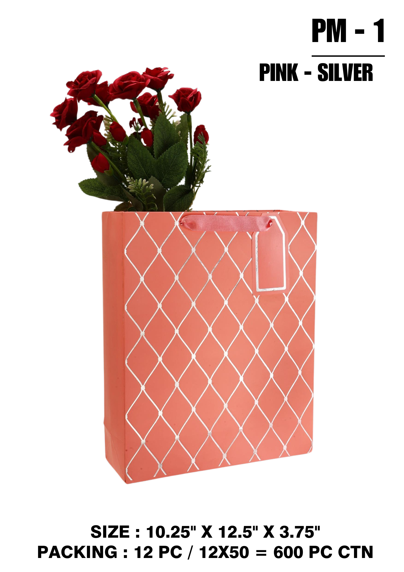 Pink & Silver Gift Bag with Tag – PM-1 (Pink - Silver)